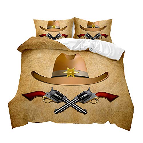 Western Bettwäsche Set 3D-Druck, Wildes Cowboy-Design Wiese Wüste Fliegender Adler Pferdegruppe, Bettbezug aus Mikrofaser mit Reißverschluss und Kissenbezug 80x80 cm (Mehrfarbig 1, 220 x 240 cm) von Sticker Superb