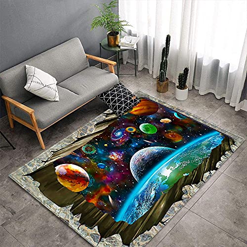 Wohnzimmer Teppich 3D Galaxy Planet Area Teppich Rutschfest Kinder Schlafzimmer Dekoration Kosmischer Sternenhimmel Wandloch Teppichboden Fußmatte Badematte Läufer Waschbar (Orange,120x160 cm) von Sticker Superb.