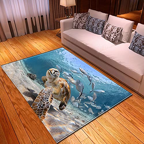 Wohnzimmer Teppiche Meeres Tier Schildkröte Drucken Anti-Rutsch Teppich Weiche Moderne Rugs Kinderzimmer Fußmatten Flur Küche Esszimmer Badezimmer Schlafzimmer Wohnkultur (Blau 3,80x120 cm) von Sticker Superb.