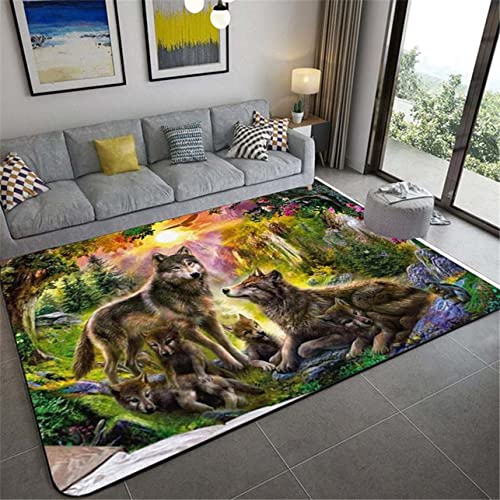 Wolf Druck Großer Teppich für Wohnzimmer Schlafzimmer Moderne Dekoration rutschfeste Flanell Kinderzimmer Spielen Bodenmatte, Wald Schnee Nachthimmel Mond Wölfe Muster (Brun,140x200 cm) von Sticker Superb.