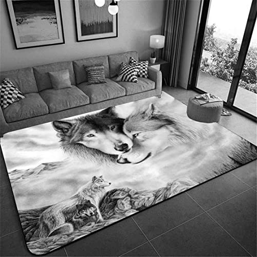 Wolf Druck Großer Teppich für Wohnzimmer Schlafzimmer Moderne Dekoration rutschfeste Flanell Kinderzimmer Spielen Bodenmatte, Wald Schnee Nachthimmel Mond Wölfe Muster (Gris,100x150 cm) von Sticker Superb.