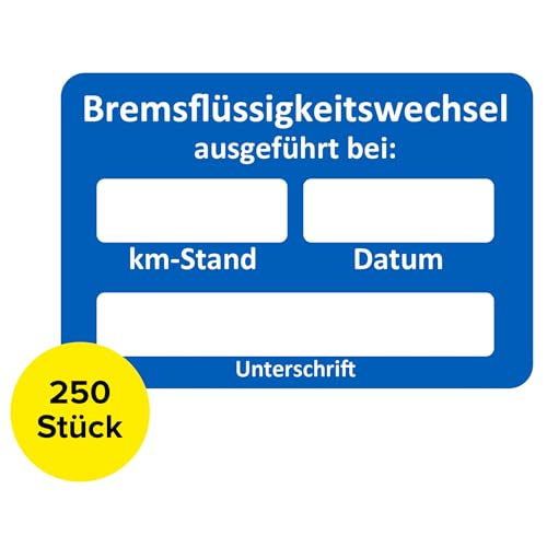 Bremsflüssigkeitswechsel Aufkleber 250 Stück – Service Zettel KFZ beschreibbar, Wartungsaufkleber, Service Aufkleber, Kundendienst KFZ Service Werkstatt Aufkleber (250 Stück) von Sticker-Verlag