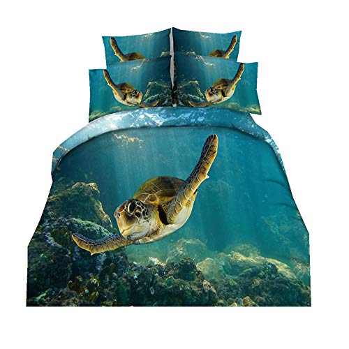 2 Stück Bettwäsche Sets Mikrofaser Polyester 135 x 200cm 1 Person Bettbezug Set mit Reißverschluss (Schwimmen Schildkröte, 135 x 200cm) von VO design