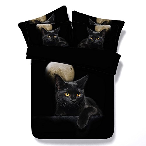 3D Süß Schwarz Katze Bettwäsche Set mit Kissenbezug für Kinder Junge Mädchen, Schwimmen Katze Hund Tier Weiß Hündchen Bettbezug Polyester Maschine Waschbar (Schwarz Katze, EU Single 135x200cm) von Sticker superb