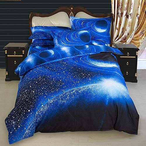 Bettbezug Set Galaxie Star Bettwäsche Set 3 Stück mit Kissen Sham (Blaue Galaxie, 200 * 200cm) von Sticker superb