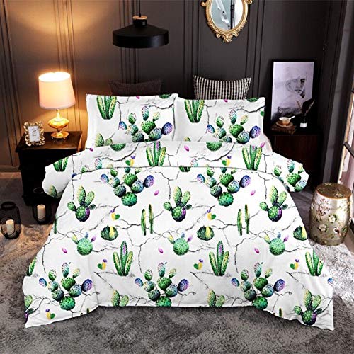 Elegant 135x200cm Blau Bettbezug Set mit Kissenbezug 3D Kaktus Luxus 3 Stücke Bettwäsche Set mit Reißverschluss (Kaktus 2, 135x200cm für 1.2M Bett) von Sticker superb