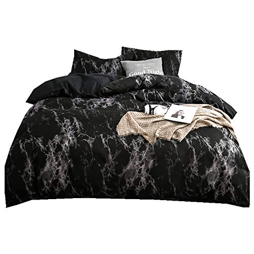 Schwarzer Marmor Bettbezug Set mit Kissenbezug, Marmor Stein Wohnheim Bettwäsche Set Schlafzimmer Dekoration Luxus 2/3 Teilig Mikrofaser Polyester (Marmor-Schwarz Hintergrund, 135x200cm) von Sticker superb