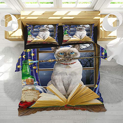 Sticker superb 135x200cm 2 Teilig 3D Tier Wald Wolf Blaues Grau Bettwäsche Set mit Reißverschluss, Cat Mond Winter Herbst Bettbezug Set Mann 1 Person (Weiß Cat) von Sticker superb