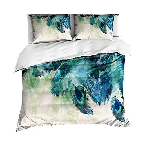 Sticker superb 3D Blau Pfau Bettwäsche Set, Pfau Tier Bettbezug mit Kopfkissenbezug 1 Person 135x200cm Luxus 2 Teilig (Pfau Gefieder) von Dorlink