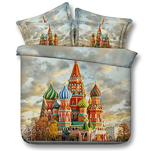 Sticker superb 3D Klassisch Kunst Bettwäsche Set für Mann Frau, Globales berühmtes Kunstgebäude Bettbezug Set mit Reißverschluss Nicht-Eisen Rot Blau Weiß (Kunst in Russland, 200_x_200_cm) von Sticker superb