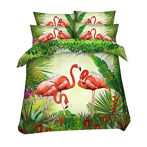 Sticker superb Kind 1 Person Floral Bettbezug Set, Tropische Flamingo Blume Bettwäsche Set mit Kissenbezug, Hotel Wohnheim 150x200cm Flamingo Bettwäsche Set Polyester (Flamingo 1, 150x200cm) von Sticker superb