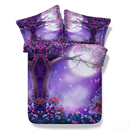 Sticker superb Lila Elegant Blume Traum Fänger Bettbezug Set mit Kissenbezug, Garten Blumen Romantisch Frau Bettwäsche Set mit Reißverschluss (Baum und Schmetterling, 135_x_200_cm) von Sticker superb