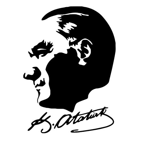 ATATÜRK Autoaufkleber Sticker Wandtattoo Wandaufkleber MacBook pro Air Aufkleber Mustafa Kemal Kopf mit Unterschrift (ca. 20x23cm, Schwarz) von StickerMarket