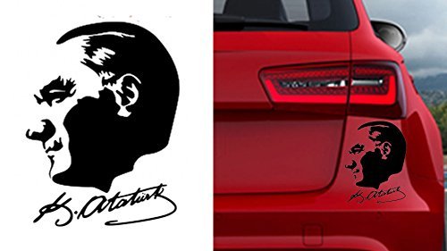 Autoaufkleber Sticker Wandtattoo Wandaufkleber MacBook pro Air Aufkleber Mustafa Kemal Atatürk Kopf mit Unterschrift (ca. 11x10cm, Schwarz) von StickerMarket