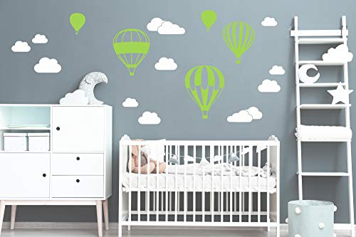 Heißluftballon mit WOLKEN SET 20 teilig Vinyl Wandtattoo Wandaufkleber Sticker Aufkleber Wand Himmel Baby (lime green) von StickerMarket