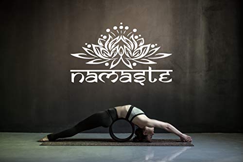 Namaste Ornament Wandtattoo Indisch Yoga Sanskrit Lotus Blume Vinyl Aufkleber (42cm (H) x 60cm (B), Weiss) von StickerMarket