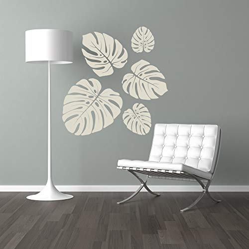 StickerMarket Tropical Jungle Set Monstera Blatt Sticker Wandtattoo Wandaufkleber Wand Modern Skandinavisch Selbstklebend (Sandgrau) von StickerMarket