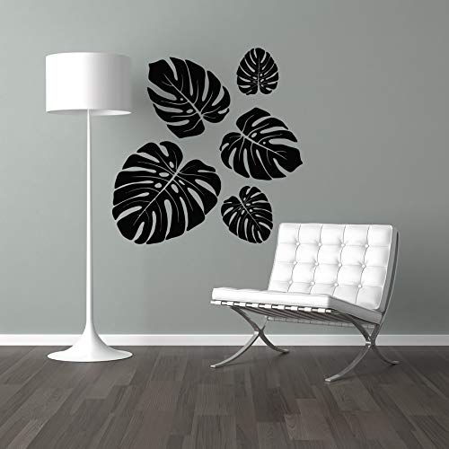 StickerMarket Tropical Jungle Set Monstera Blatt Sticker Wandtattoo Wandaufkleber Wand Modern Skandinavisch Selbstklebend (Schwarz) von StickerMarket