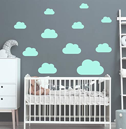 WOLKEN SET 11x Wolke Wandtattoo Wandaufkleber Sticker Aufkleber Wand Himmel Baby (Mint) von StickerMarket