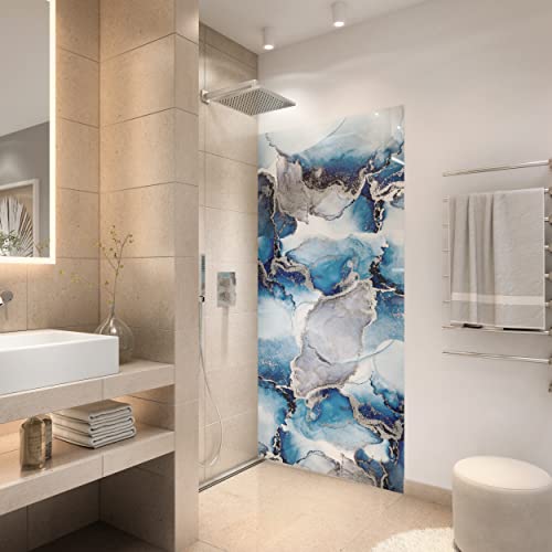StickerProfis Duschrückwand selbstklebend 1,8mm - Blauer Luxus - hochglänzende Kunststoff Wandverkleidung für Badewanne und Dusche & Duschkabine von StickerProfis