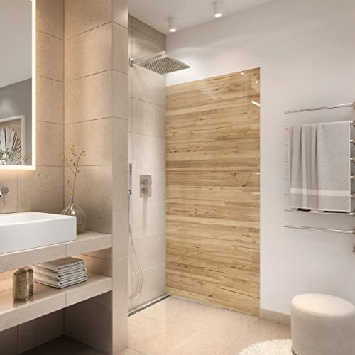 StickerProfis Duschrückwand selbstklebend 1,8mm - HARTHOLZ GEBÜRSTET - hochglänzende Kunststoff Wandverkleidung für Badewanne und Dusche & Duschkabine von StickerProfis