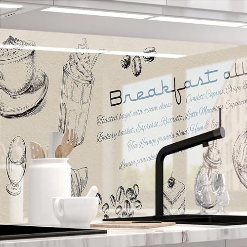 StickerProfis Küchenrückwand selbstklebend Glasoptik - Breakfast - 1.8mm, Versteift, alle Untergründe, Hart PET Material, Premium 60 x 400cm von StickerProfis