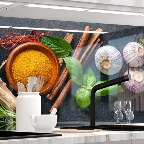 StickerProfis Küchenrückwand selbstklebend Glasoptik - GEWÜRZSCHALEN - 1.8mm, Versteift, alle Untergründe, Hart PET Material, Premium 60 x 340cm von StickerProfis