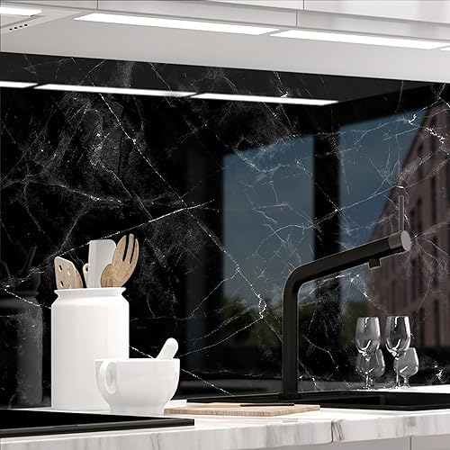 StickerProfis Küchenrückwand selbstklebend Glasoptik ausgeführt - MARMOR Black - 1.8mm, Versteift, jeder Untergrund, Hart PET Material, Premium 60 x 280cm von StickerProfis