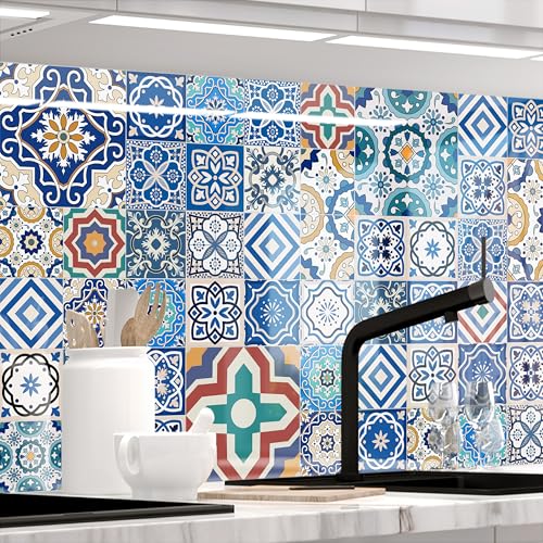 StickerProfis Küchenrückwand selbstklebend Glasoptik - MAROKKO Fliesen - 1.8mm, Versteift, alle Untergründe, Hart PET Material, Premium 60 x 340cm von StickerProfis