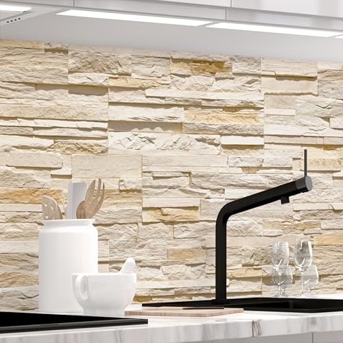 StickerProfis Küchenrückwand selbstklebend Matt-Optik - STEINWAND Ashlar - 1.8mm, Versteift, alle Untergründe, Hart PET Material, Premium 60 x 280cm von StickerProfis