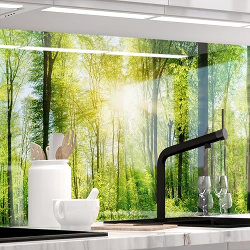 StickerProfis Küchenrückwand selbstklebend Glasoptik - Wald - 1.8mm, Versteift, alle Untergründe, Hart PET Material, Premium 60 x 400cm von StickerProfis
