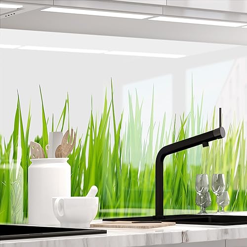 StickerProfis Küchenrückwand selbstklebend Glasoptik - Wiesen Gras - 1.8mm, Versteift, alle Untergründe, Hart PET Material, Premium 60 x 400cm von StickerProfis