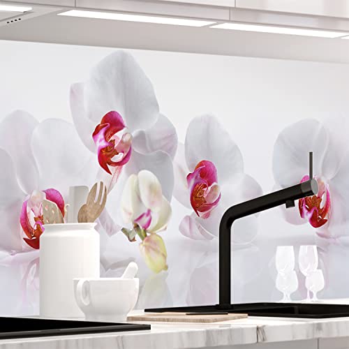 Stickerprofis Küchenrückwand Matt selbstklebend - ORCHIDEEN ENSEMBLE - 0.2mm Folie, zuschneidbar, Spritzschutz PRO 60 x 280cm von StickerProfis