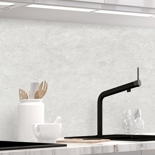 Stickerprofis Küchenrückwand Matt selbstklebend - WHITE NATURAL STONE - 0.5mm versteifte PET Folie, zuschneidbar, Spritzschutz PRO 60 x 220cm von StickerProfis