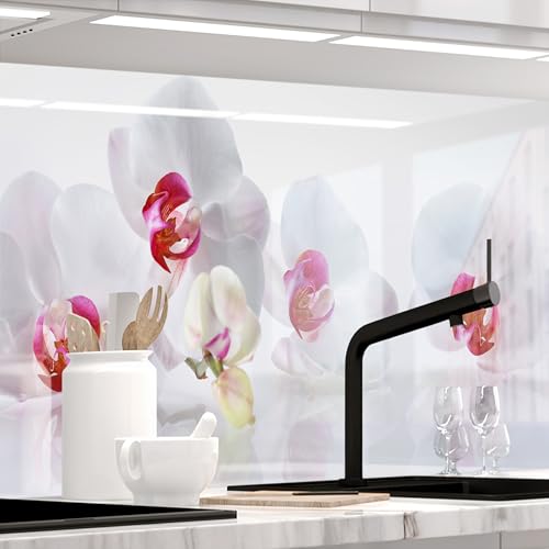 Stickerprofis Küchenrückwand hochglänzend selbstklebend - ORCHIDEEN ENSEMBLE - 1,8mm, Hartkunststoff, alle Untergründe, Spritzschutz, PREMIUM 60 x 220cm von StickerProfis