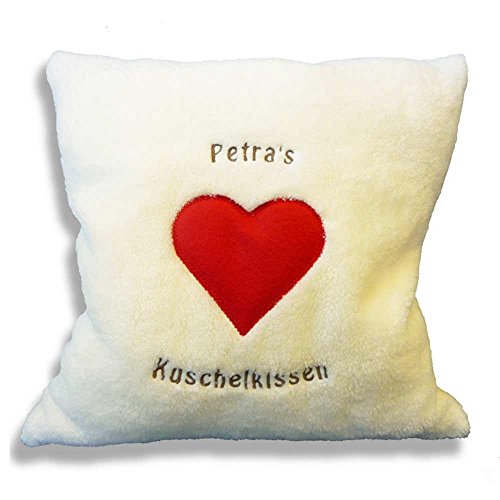 Kuschelkissen mit Herz aus Filz und Name Bestickt, personalisiertes Plüsch Kissen, kuschelweich, individuell Bestickt mit eigenem Text, Kissen Dekokissen Zierkissen | LR-I0SI-AFRU von Stickerei Hartl