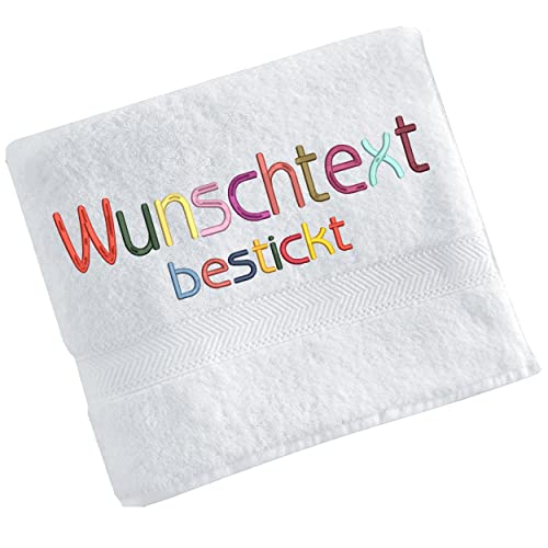 Handtuch Bestickt mit Namen oder Wunschtext, Handtuch Bestickt, Stickerei, individuelles Handtuch, 100% Baumwolle, 100 x 50 cm (Weiss) von Stickerei Rein