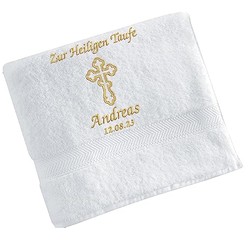 Zur Heiligen Taufe, Taufe Tuch,Taufe Handtuch,Tauftuch,Taufe, Decke, mit Namen und Datum gestickt,Geschenk (Glitzer Gold 140x70cm) von Stickerei Rein