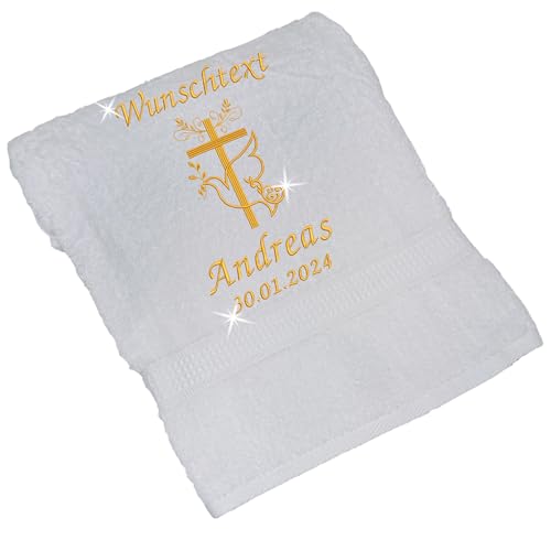 Zur Heiligen Taufe, Taufe,Taufdecke, Baby,Decke für Taufe, Tauftuch, taufen, mit Namen und Datum gestickt, Stickerei Taufe Kreuz, meineTaufe, 100% Baumwolle (Glitzer Gold Handtuch, 100cm x 50cm) von Stickerei Rein