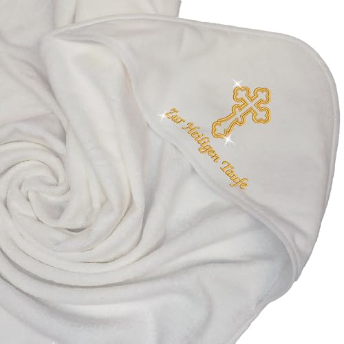 Zur Heiligen Taufe, Taufe Tuch,Taufe Handtuch,Tauftuch,Taufe, Decke, mit Namen und Datum gestickt,Geschenk (Kapuzentuch Glitzer Gold) von Stickerei Rein