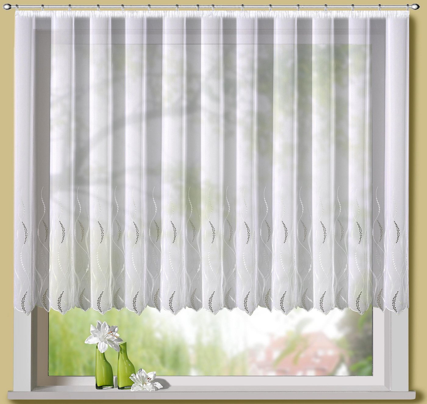 Stickereien Plauen Gardine Ramona, Kräuselband (1 St), transparent, veredelt mit echter Plauener Spitze Stickerei von Stickereien Plauen