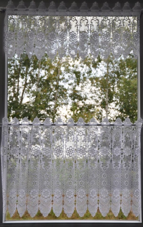 Scheibengardine Blumenpanneau, Stickereien Plauen, Stangendurchzug (1 St), transparent, mit echter Plauener Spitze Stickerei von Stickereien Plauen