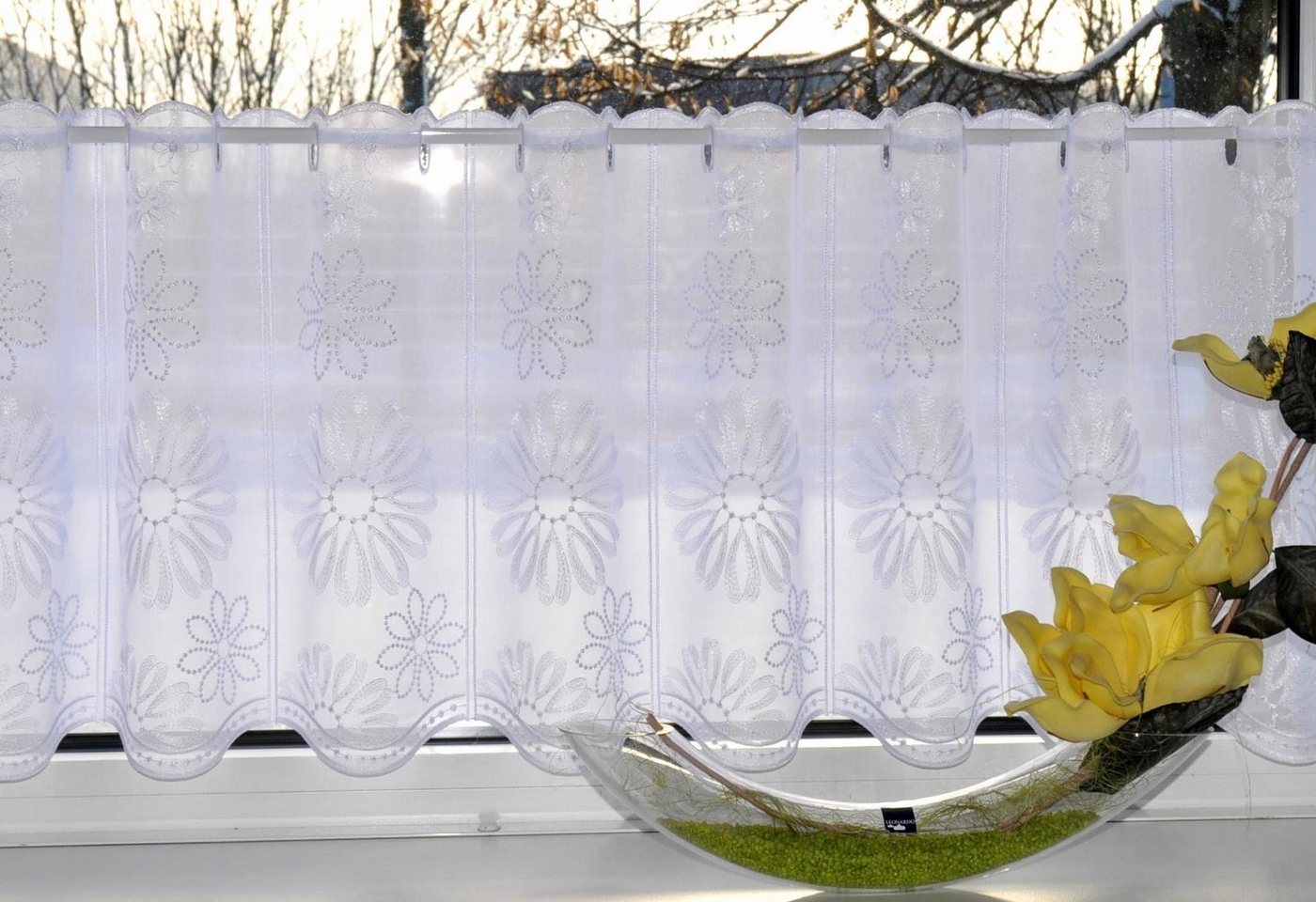 Scheibengardine Lilienzeit, Stickereien Plauen, Stangendurchzug (1 St), transparent, Voile von Stickereien Plauen