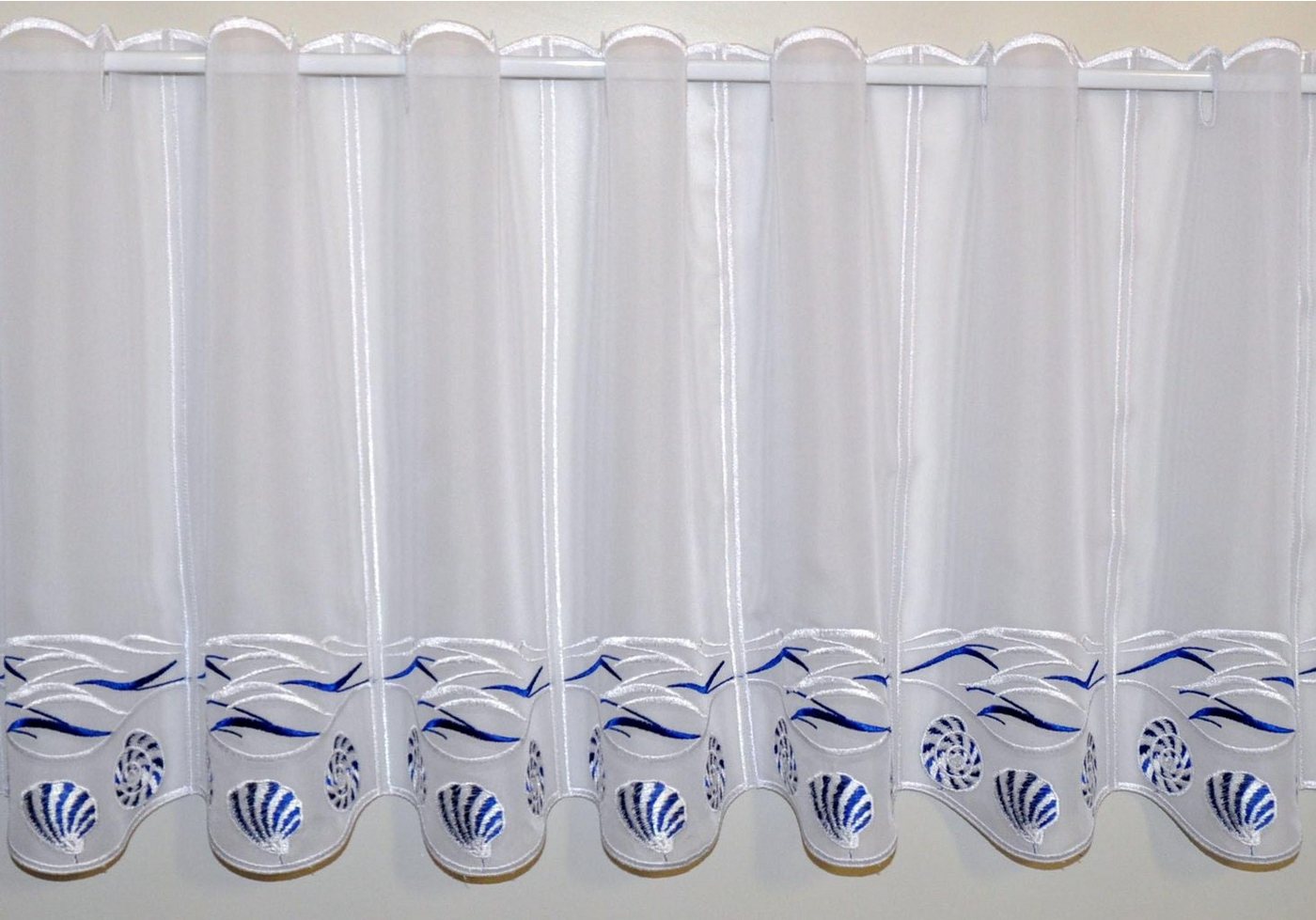 Scheibengardine Muscheln, Stickereien Plauen, Stangendurchzug (1 St), transparent, Voile von Stickereien Plauen