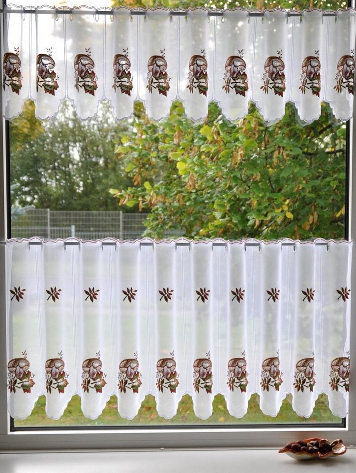 Scheibengardine Pilze, Stickereien Plauen, Stangendurchzug (1 St), transparent, Voile von Stickereien Plauen