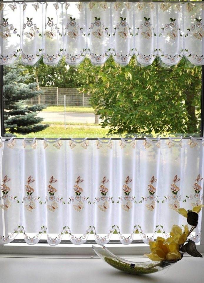 Scheibengardine Schmetterling, Stickereien Plauen, Stangendurchzug (1 St), transparent, Voile von Stickereien Plauen