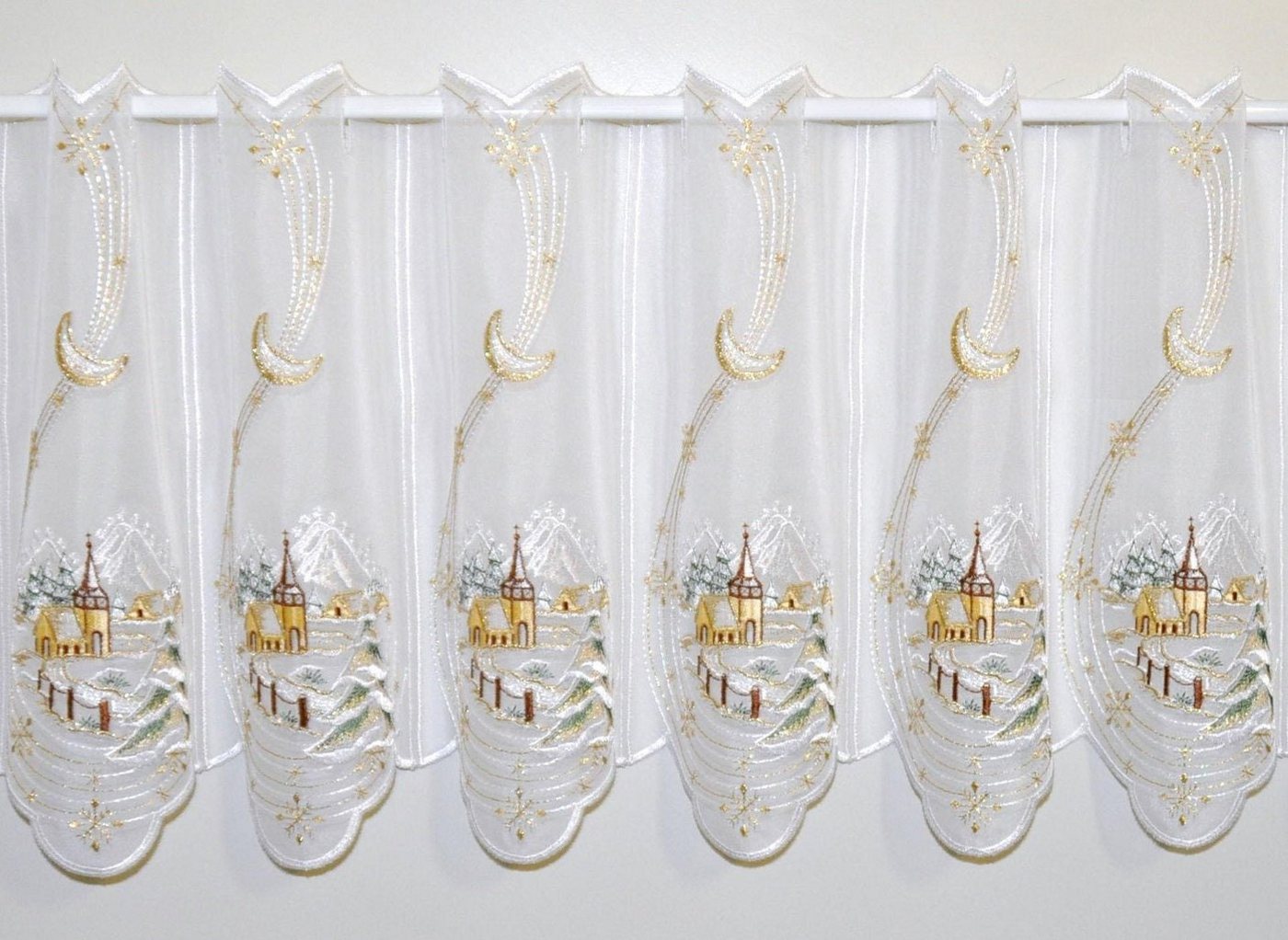 Stickereien Plauen Scheibengardine Winterlandschaft, Stangendurchzug (1 St), transparent, Voile von Stickereien Plauen