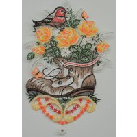 Stickereien Plauen Fensterbild "Pflanzschuh mit Vogel" Stickereien Plauen Fensterbild "Pflanzschuh mit Vogel" von Stickereien Plauen