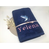 Gästetuch/Handtuch Duschtuch 500 G/M Personalisiert Hai Haie Shark Meer 02 + Name Bestickt Stickerei Bestickung von Stickereiparadies