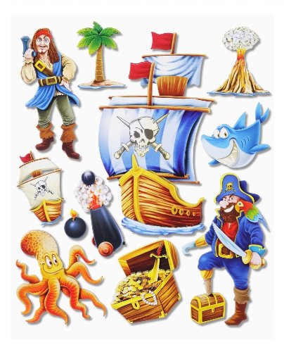 Stickerkoenig Wandtattoo 3D Sticker Wandsticker Kinderzimmer - Piraten Set mit Schiff I #500 - Deko auch für Fenster, Schränke, Türen etc auf Bogen von Stickerkoenig Kinderzimmer